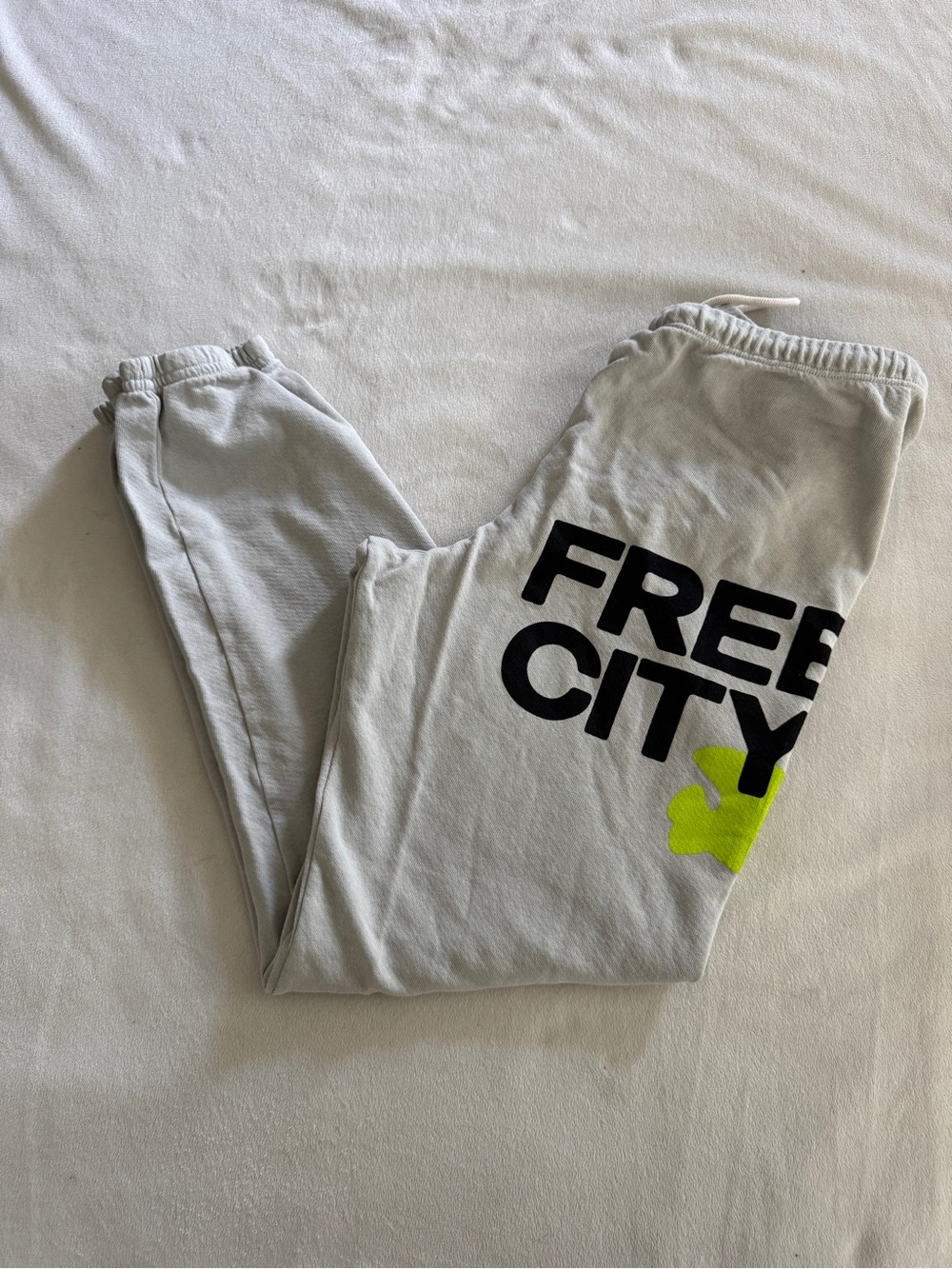 freecity Light Gray Sweatpants with Neon Lime Detail